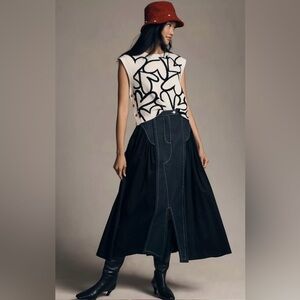 Anthropologie Maeve Open Side Heart Sweater Vest In White/Black Size XXS